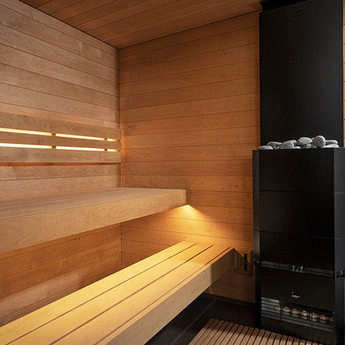 SaunaLife G6 Outdoor Sauna Interior View with Heater