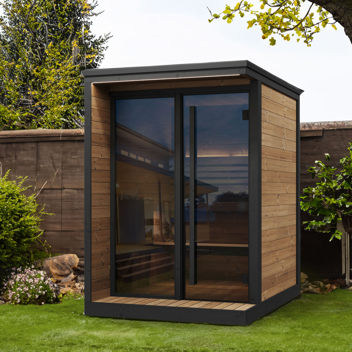 SaunaLife GL4 Outdoor Sauna Backyard Setting