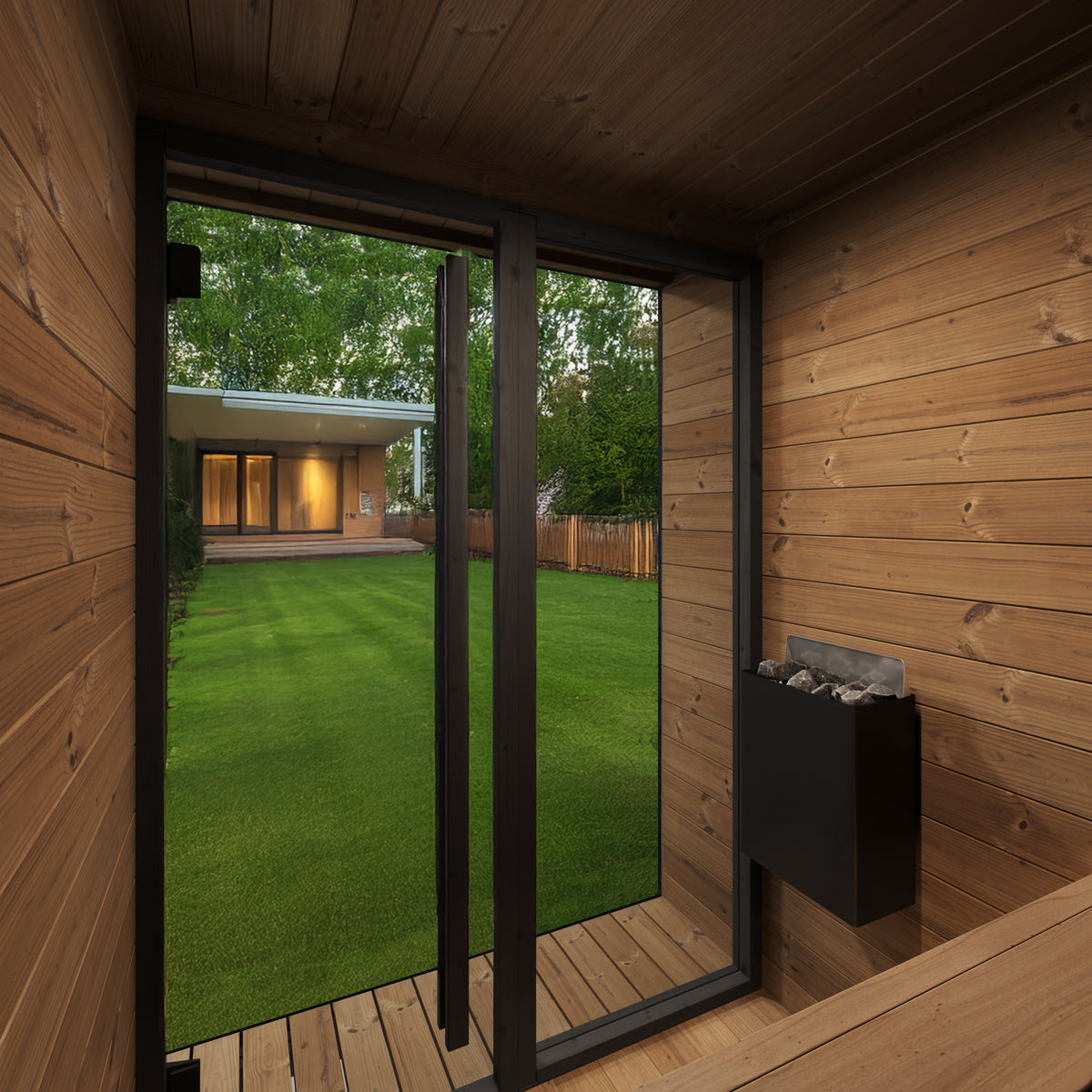SaunaLife GL4 Outdoor Sauna Interior Looking Out View