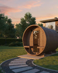 Finnish Sauna Builders Turku 6-Person Outdoor Barrel Sauna Nordic Spruce with Terrace