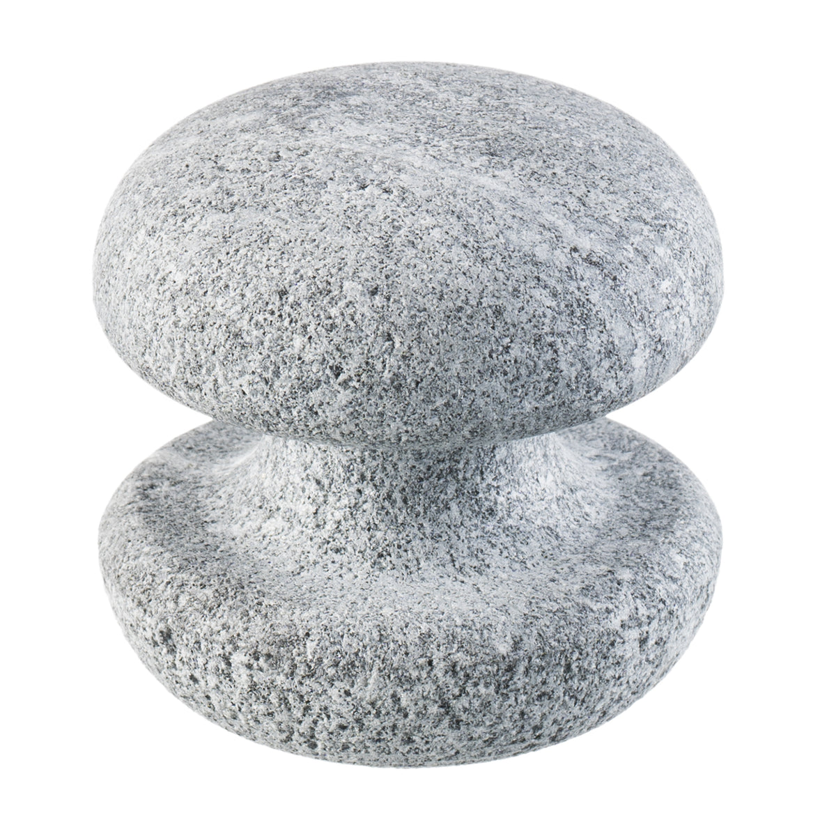 gray sauna stone with two round knob shaped ends on a white background