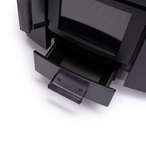 Narvi NC20 Sauna Stove Black with bottom drawer open to the left