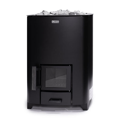 Narvi NC20 Sauna Stove Black with stones on top, brand 'Narvi' visible