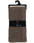 brown textured towel folded with a black band and Rento logo